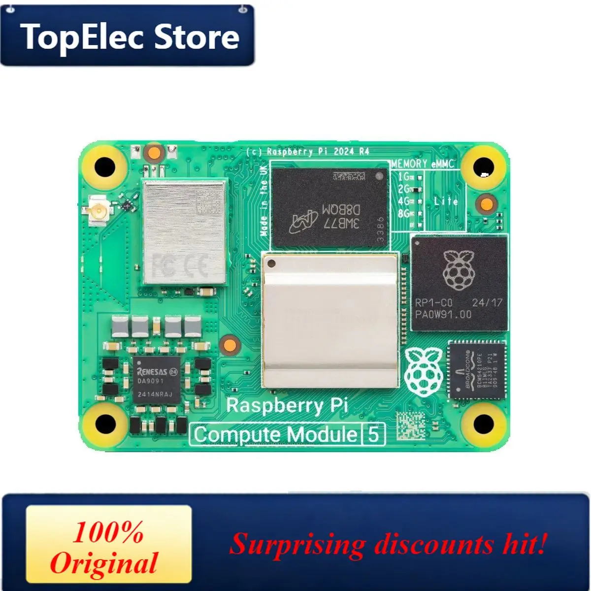 TopElec Raspberry Pi Compute Module 5 CM5 Develop Board 2.4GHz 5.0GHz Wi-Fi Bluetooth 5.0, 2GB 4GB 8GB 16GB RAM,16GB 32GB 64GB e