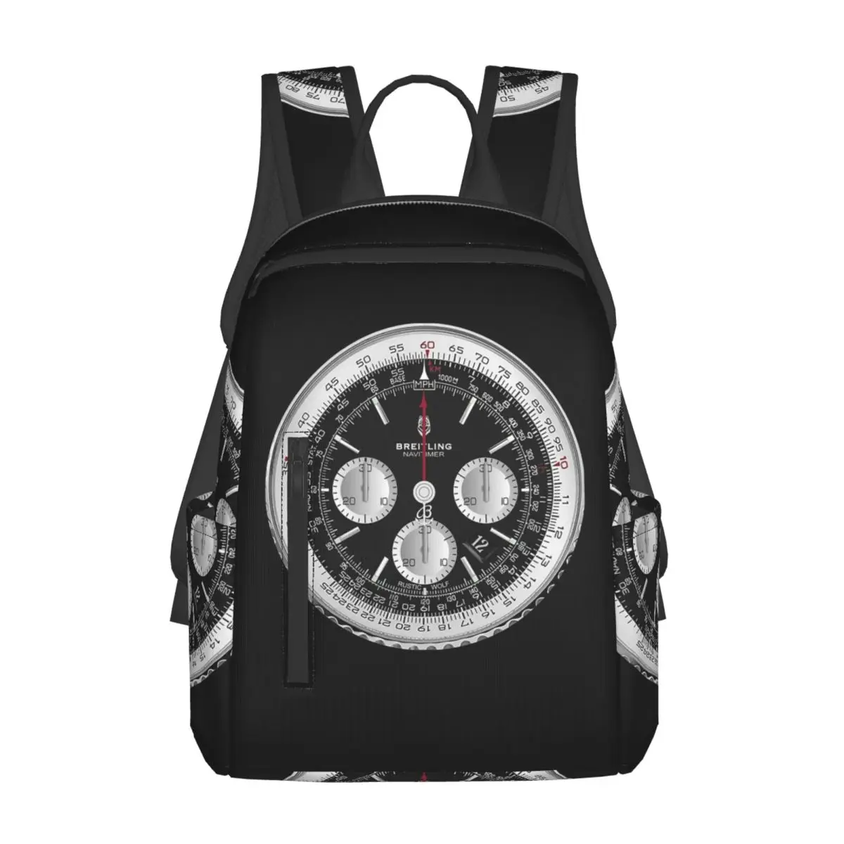 Black Luxury Watch Face Backpack Daypack Large Capacity Boys Girls BookBag School Bag Shoulder Bags for Men Women
