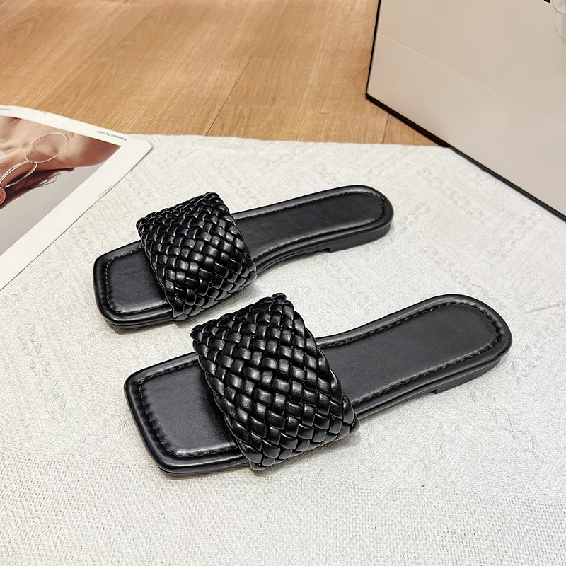 2025 جديد مصمم موضة عادية المفتوحة تو بلون عطلة الشاطئ صندل مسطح النعال غير رسمية المرأة الشرائح حجم كبير #5