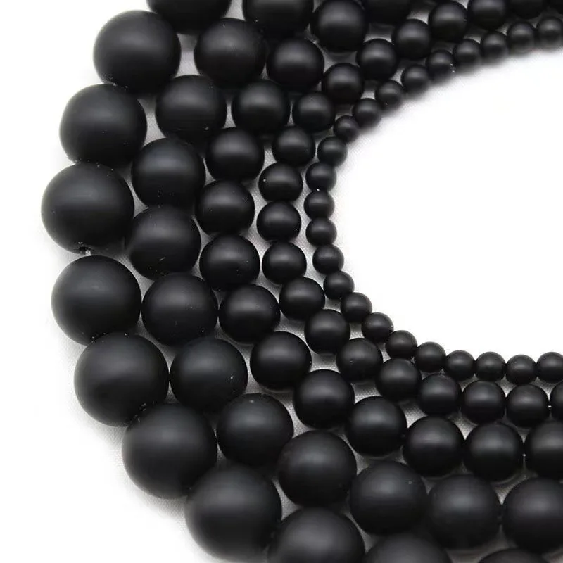 Black Frosted Matte Beads Round Loose Beads Natural Stone Beads for Jewelry Making DIY Bracelet Accessories 6/8/10/MM