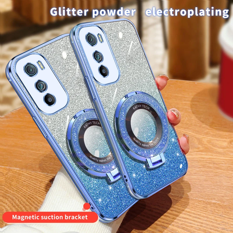 

Case For Luxury Glitter Transparent Plating Holder Motorola Moto Edge 30 Edge 20 E7 Power E7 Plus E7 E32(E32S Stand Cover