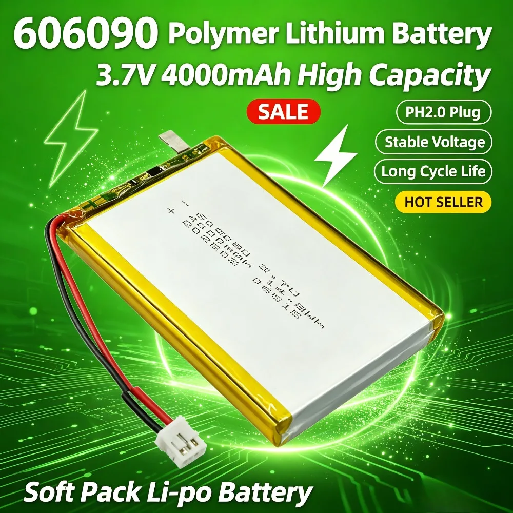 606090 3,7 V 4000 mAh Polymer-Lithium-Akku, wiederaufladbarer Lipo-Akku für GPS, MP4, Kamera, Powerbank, Tablet, elektrisches Spielzeug