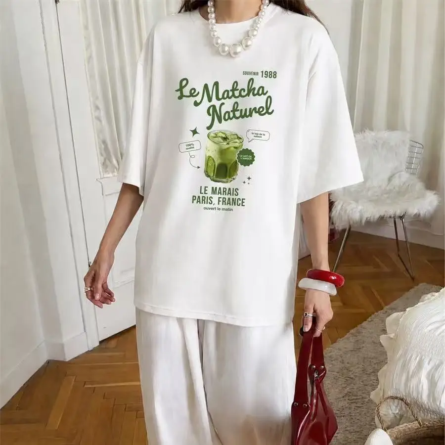 French Fashion Pink Beach High Street T Shirt Women's Korean Print T-shirt Trendy Oyster Lobster Cute Loose Vacation Tshirt 2026