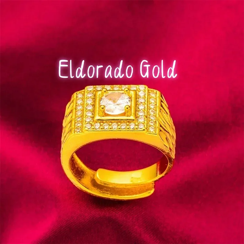 

Eldorado Gold Eldorado Eldorado Men's 24K (AU999) Stylish White Diamond Ring | -washed Faceted Band, Filigree Wande Motifs