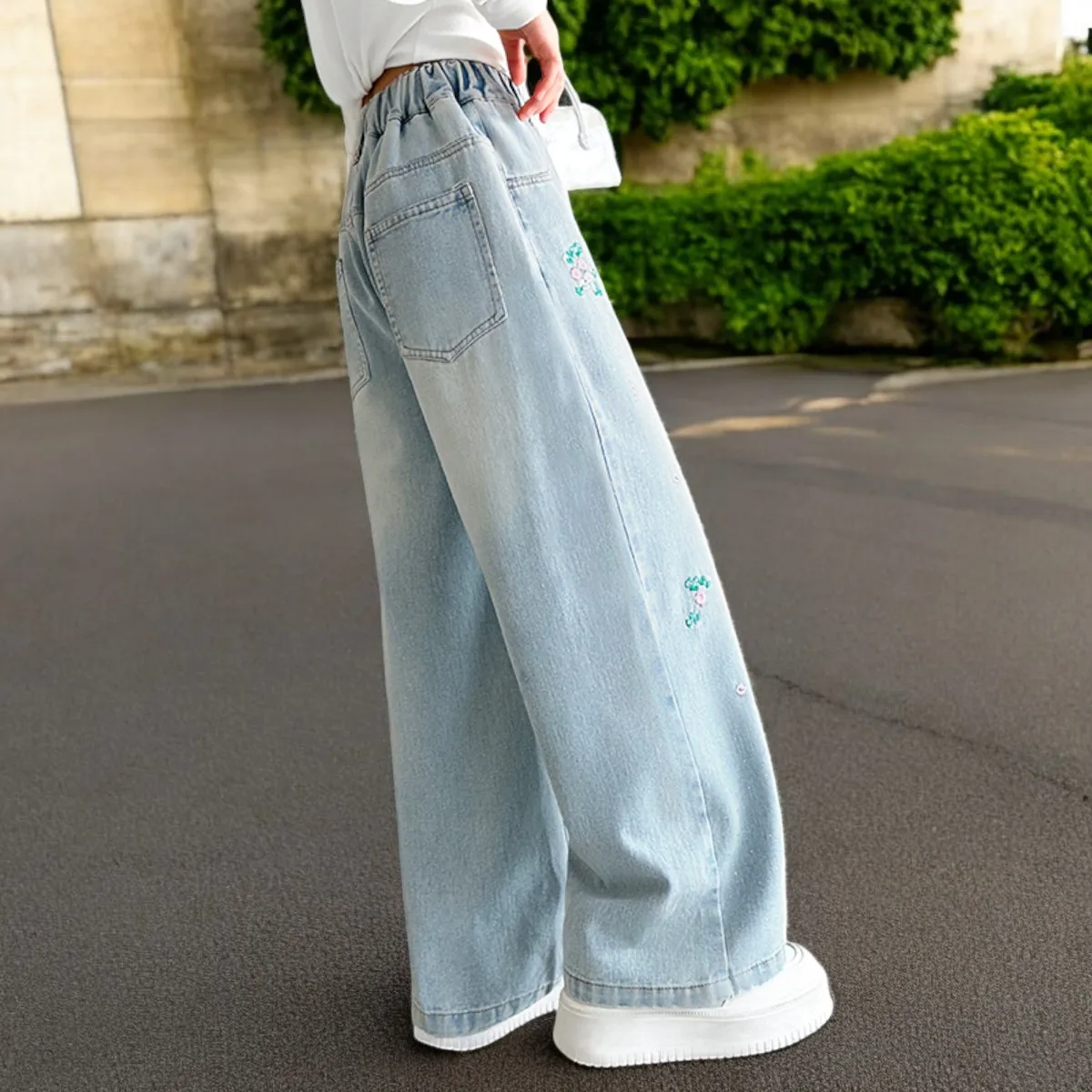 Girls Flower Print Pants Toddler Kids Jeans Children Floral Trousers Teenagers School Outfits Baby Clothes 5 7 9 10 12 13 Years