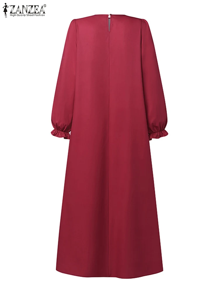 ZANZEA-Robe Longue Vintage pour Femme Musulmane, Abaya, Hijab, Bohème, Imprimé Floral, Dubaï, Turquie, Automne 2025