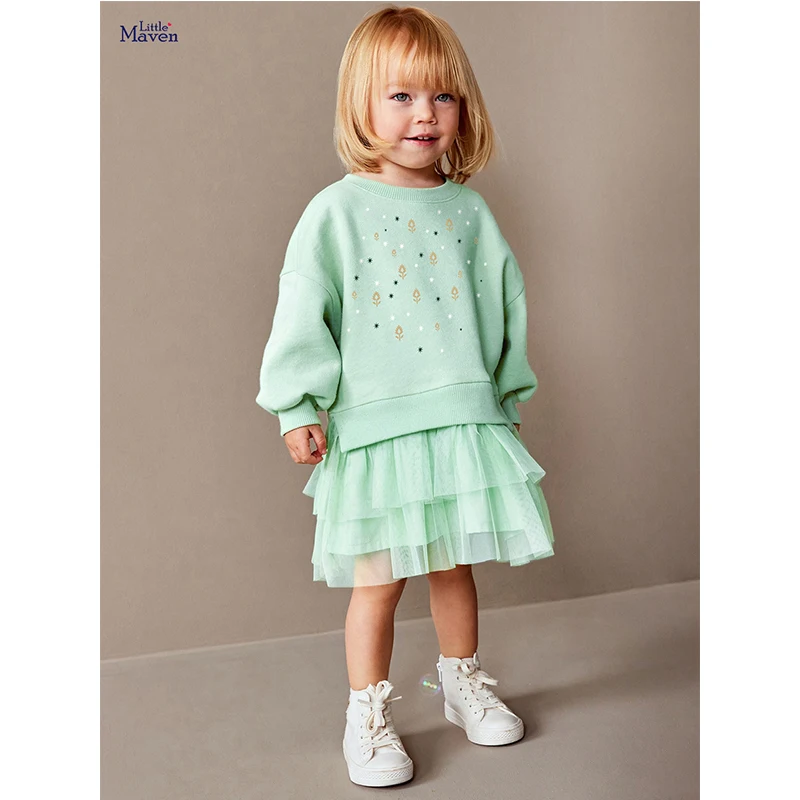 

Children Dresses Autumn Winter Girls Long Sleeves Mesh Fleece-Lined Casual Dress Girls Warm Fleece Outerwear Princess Dress