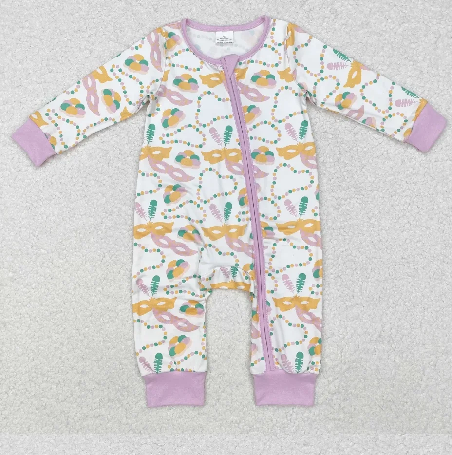 

Newborn Mardi Gras Baby Clothes Infant Kids Bodysuit Baby Girl Children Long Sleeves Purple Zipper Romper