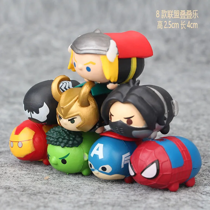 8pcs/set Marvel Tsum The Avengers Spider-Man Hulk Iron Man Mini Dolls Kawaii Q Version Captain America Model Toys Kids Gifts