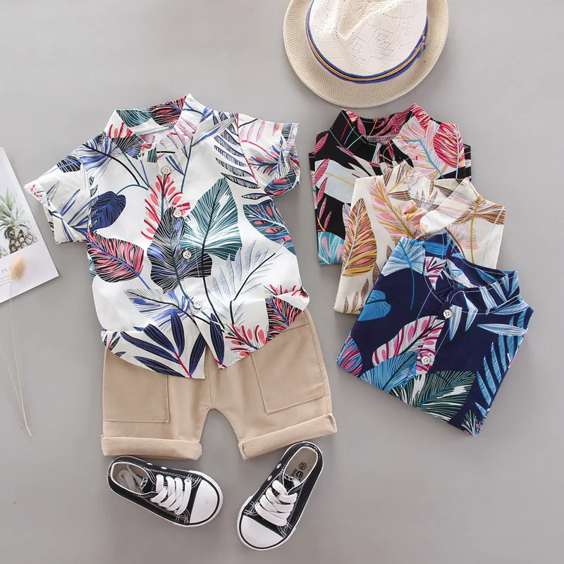 Children's clothing short sleeved set, summer boy printed shirt, Southeast Asian style shirt set