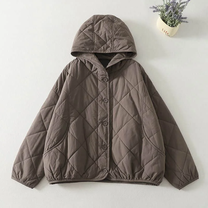 Quilted Coats Lightweight Padded Jackets for Women Long Sleeved Hooded Tops Casual Vintage 2026 Autumn Winter Women Clothing