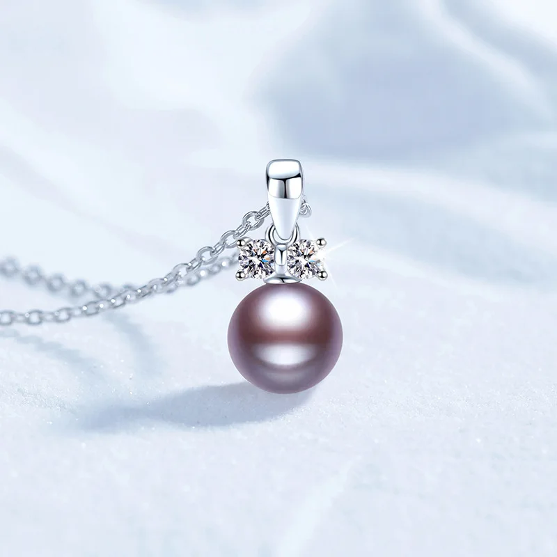 Natural Freshwater Pearls 925 Sterling Silver 3mm D Color Moissanite Pendant Necklace for Women Sparkling Party Fine Jewelry