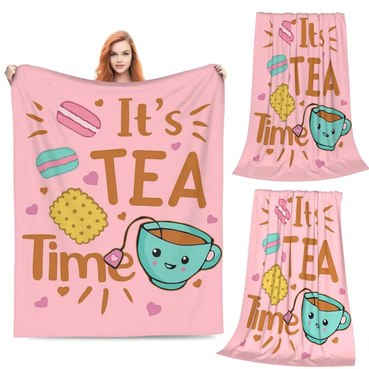 

Cute Fun Tea Party Blanket Flannel Sofa Throw Blanket Super Soft for Couch Bedding Office Throws Bedspread Quilt