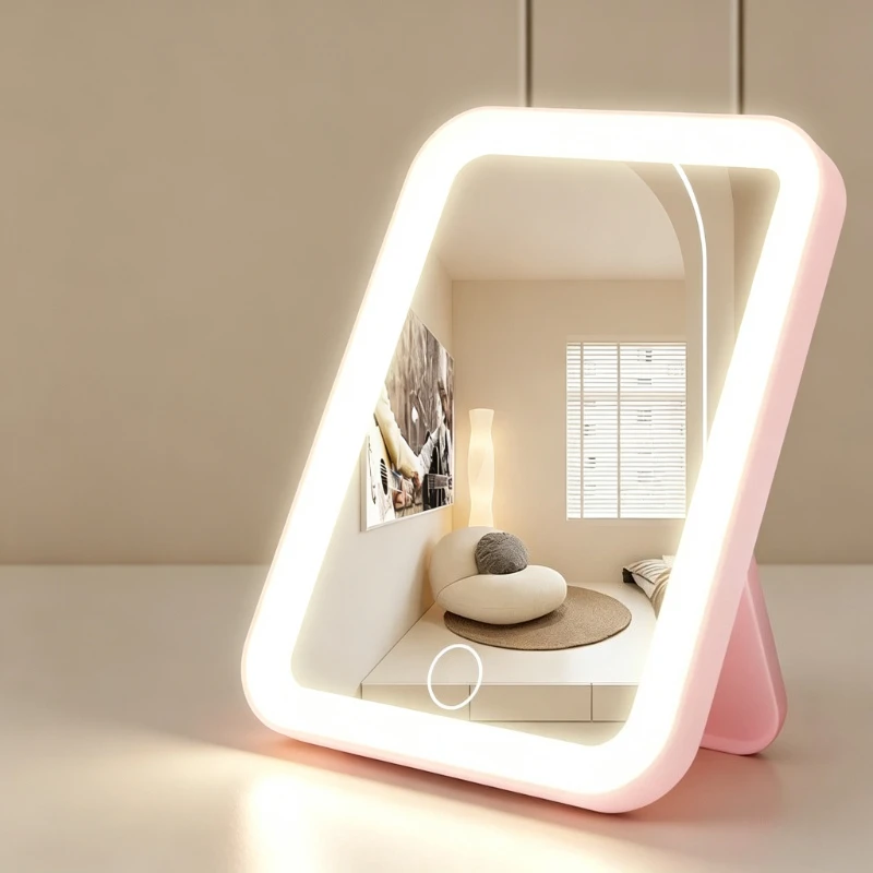 3-Farben-LED-Schminkspiegel mit Touch-Steuerung, USB-Aufladung, Dimmbarer Helligkeitseinstellung, Tragbarer Kosmetikspiegel