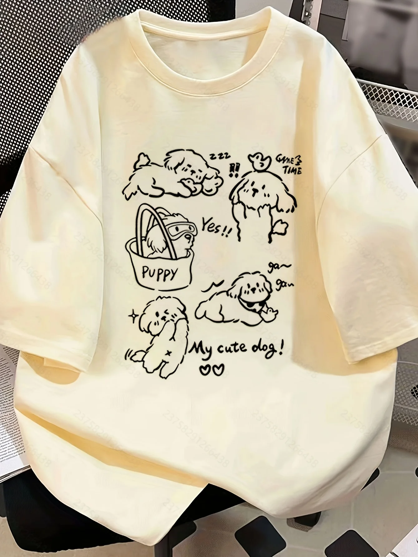 Summer Cute Dog Printed Versatile T-shirt for Women, Round Neck Korean Version Loose College Style American Street Casual Top