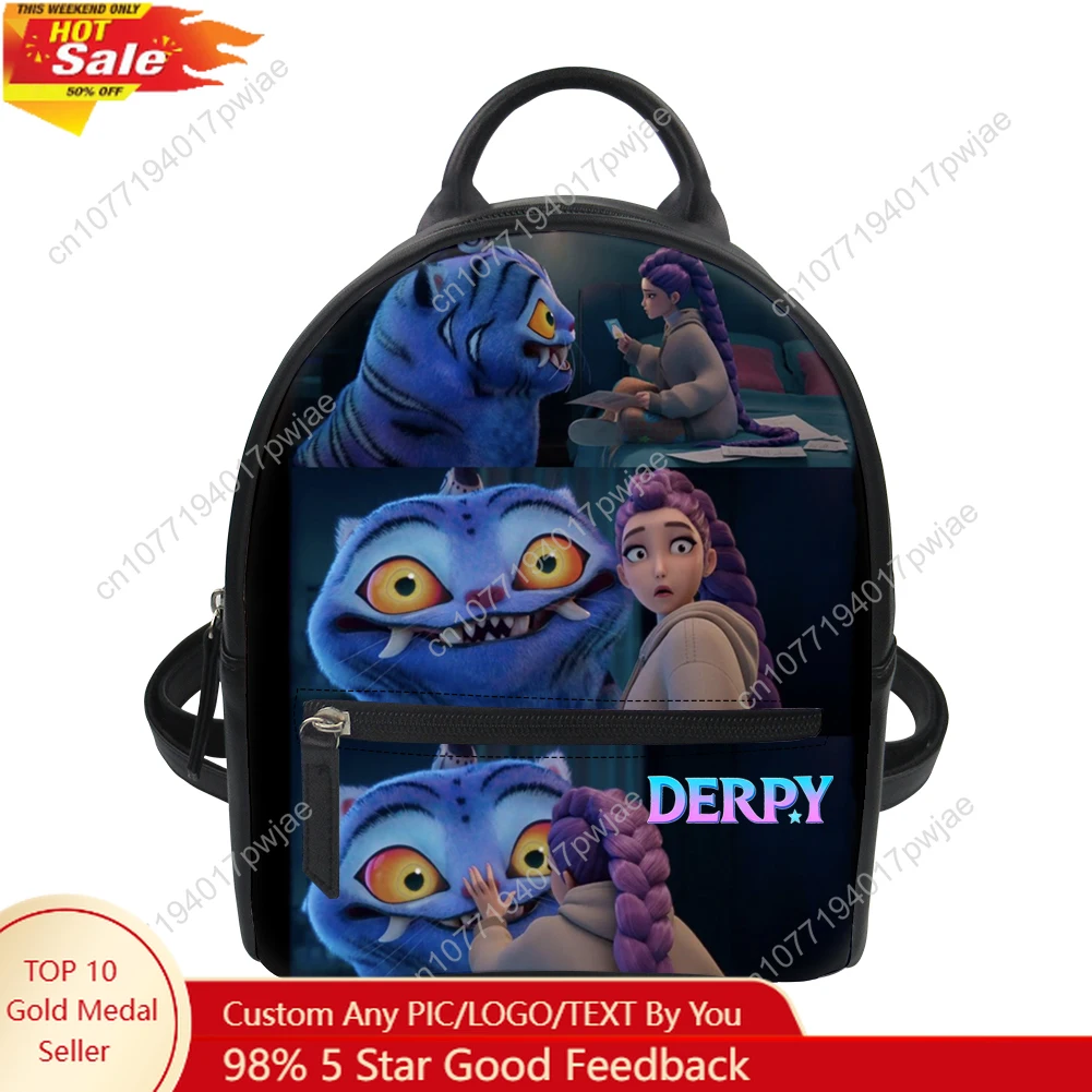 

KPop Demon Hunters Derpy Tiger Custom Mini Small Backpack Purse Schoolbags Double Shoulder Bag Mini Daypack Leather Travel Bag