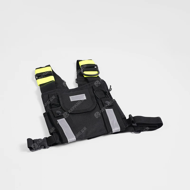 Walkie Talkie Chest Bag Tactical Chest Pack Radio Pouch Adjustable Straps Reflective Strips for Security Police Fire Worker view 3