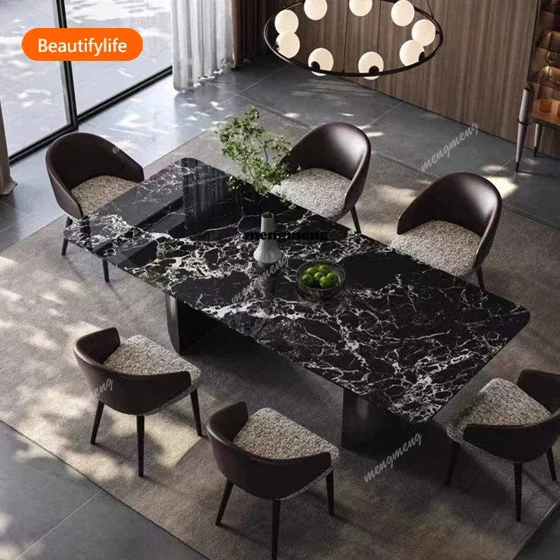 Mesa de Jantar de Design Italiano de Alto Padrão para Villa, Mesa de Jantar Preta para Restaurante, Mobiliário Original para Casa