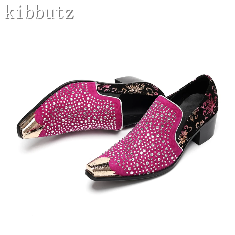 

Luxury Bling Rhinestones Men Loafers Brand Design Metal Toe Prints Slip On Oxfords Shoes Male Wedding Party Dress Shoes