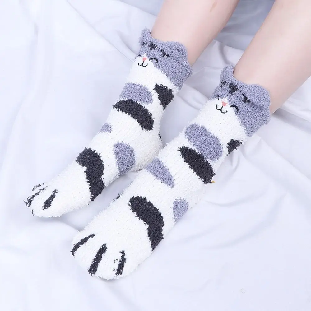 

Women Thick Soft Winter Cat Paw Floor Socks Sleeping Socks Coral velvet socks