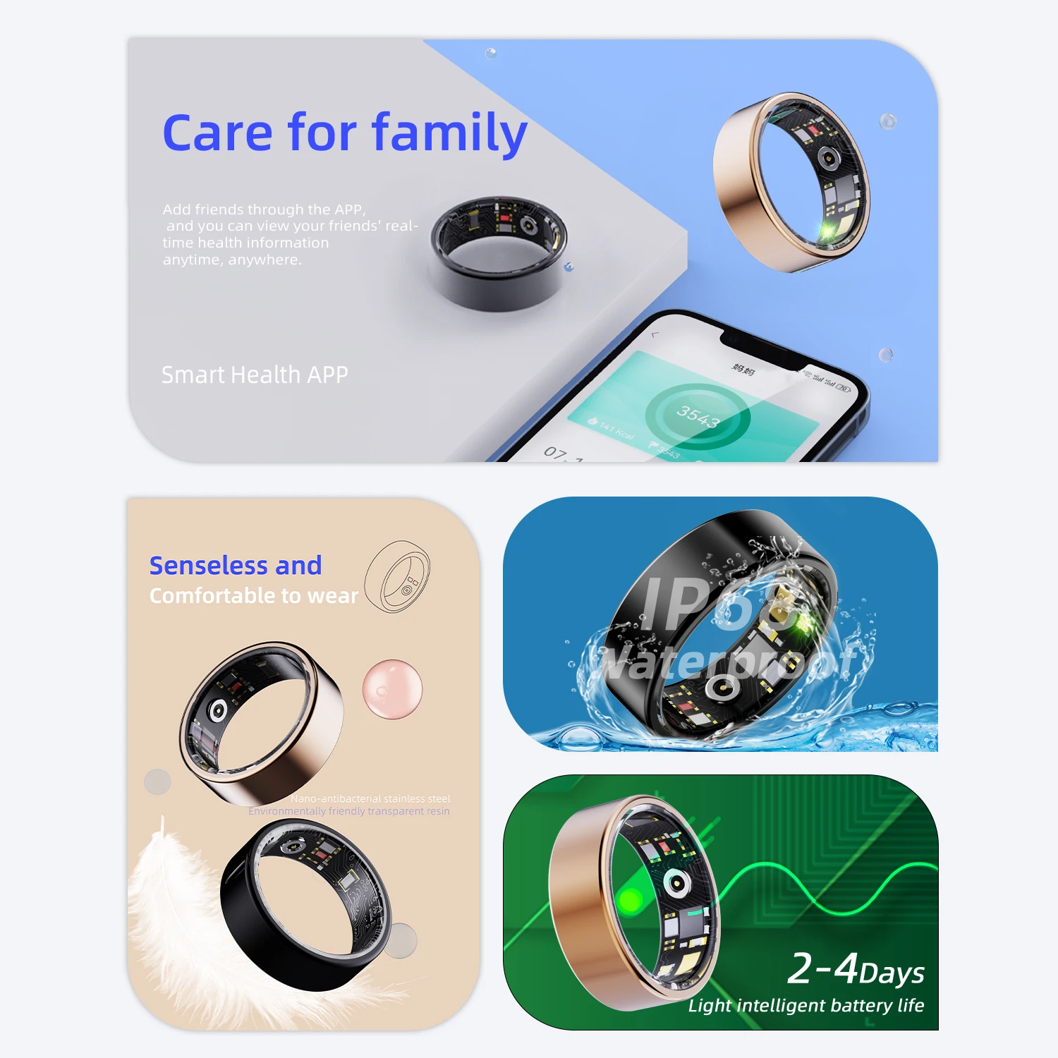 YERSIDA R11M Health Smart Ring W/ Charging Case Sleep Monitoring Heart Rate Blood Oxygen Monitor Sport Waterproof Remote Camera