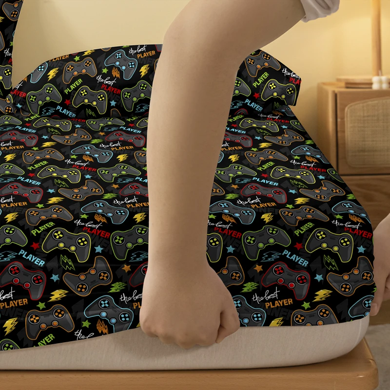 1 Cartoon Fun Printed Matte Fitted Sheet, Bedroom Printed Bed Cover, Bedding (Excluding Pillowcases)