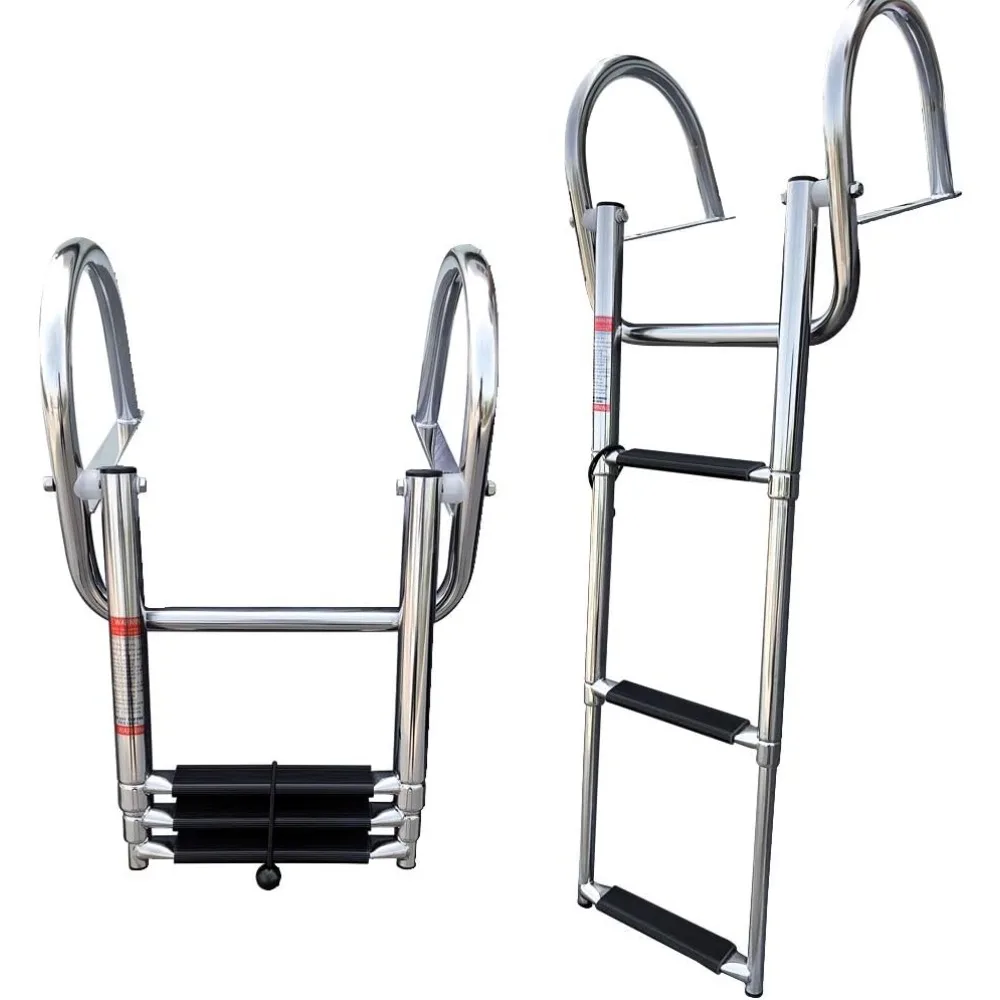 Pontoon Boat Ladder, Stainless Steel 3 Step Telescoping Boat Boarding Ladder with Wide Steps, Folding Boat Swim Ladder,Dock Ladd