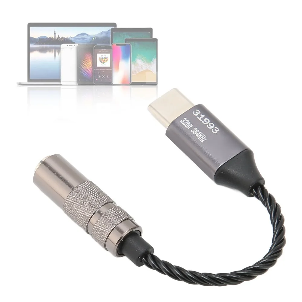32bit/384KHz USB C To 3.5mm Audio Adapter Plug and Play Type C To Audio Dongle Cable for Samsung S10 S9 Plus