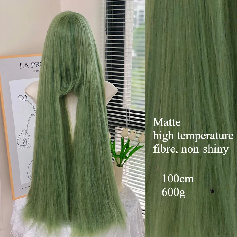 Cosplay Wig 100cm Extra Thick and Long Straight Wig with Bangs Anime Heat Resistant Fiber Christmas Halloween Cosplay Party Wigs