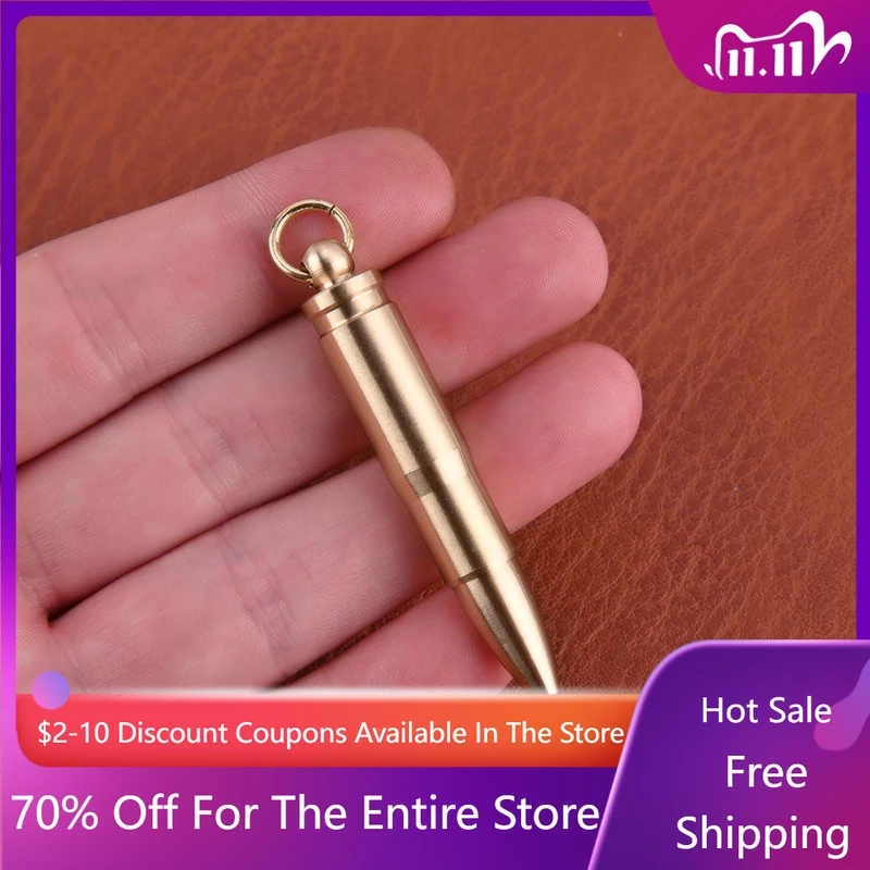 

Mini Unique Design Brass Pocket Ballpoint Pen Black 0.7mm Retro High End Keychain Pens Carry with You Student Travel Neutral Pen