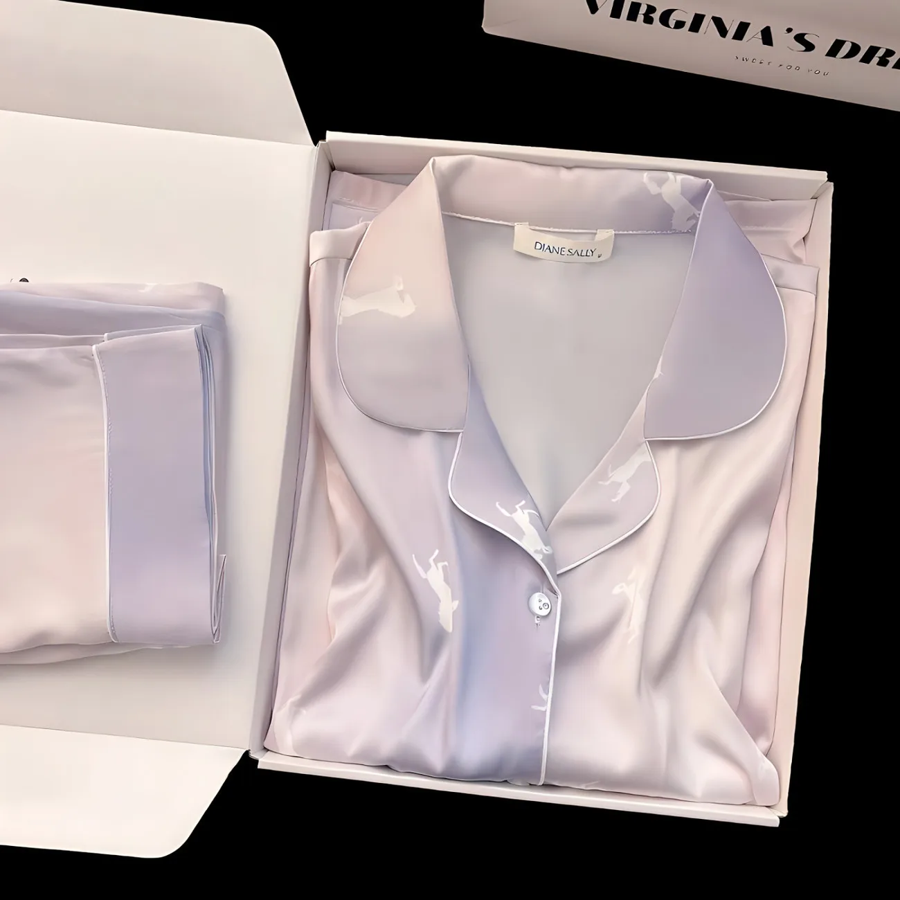 Luxury CAT Mulberry Silk Pajamas for Women, Long Sleeve Spring and Autumn Loungewear Set with Gift Box for Summer Outings