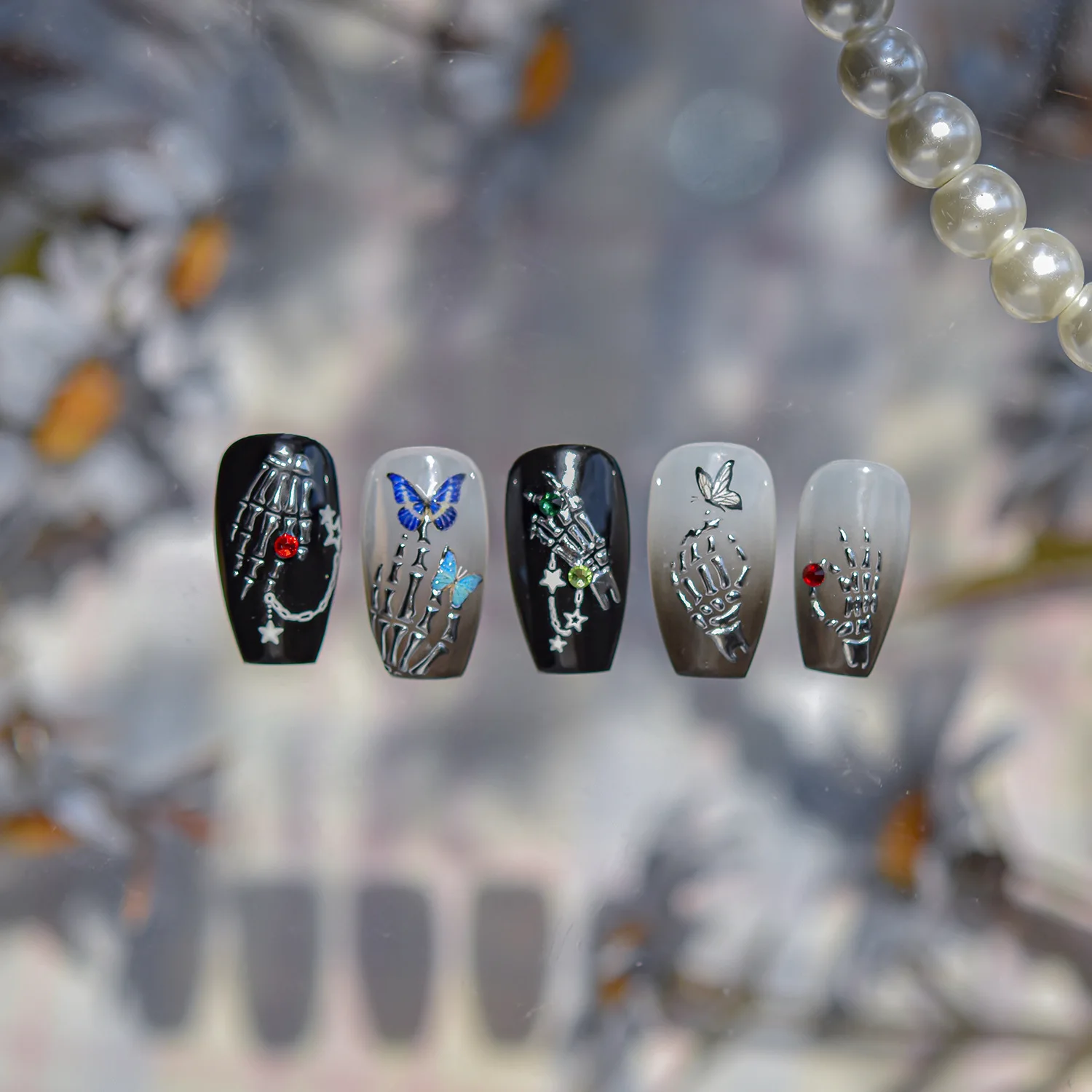 Y2K Cool Girl Metalen Hand Bone Vlinder Nail Art Stickers Hoge Kwaliteit DIY Manicure Decal Decoratie T-5339