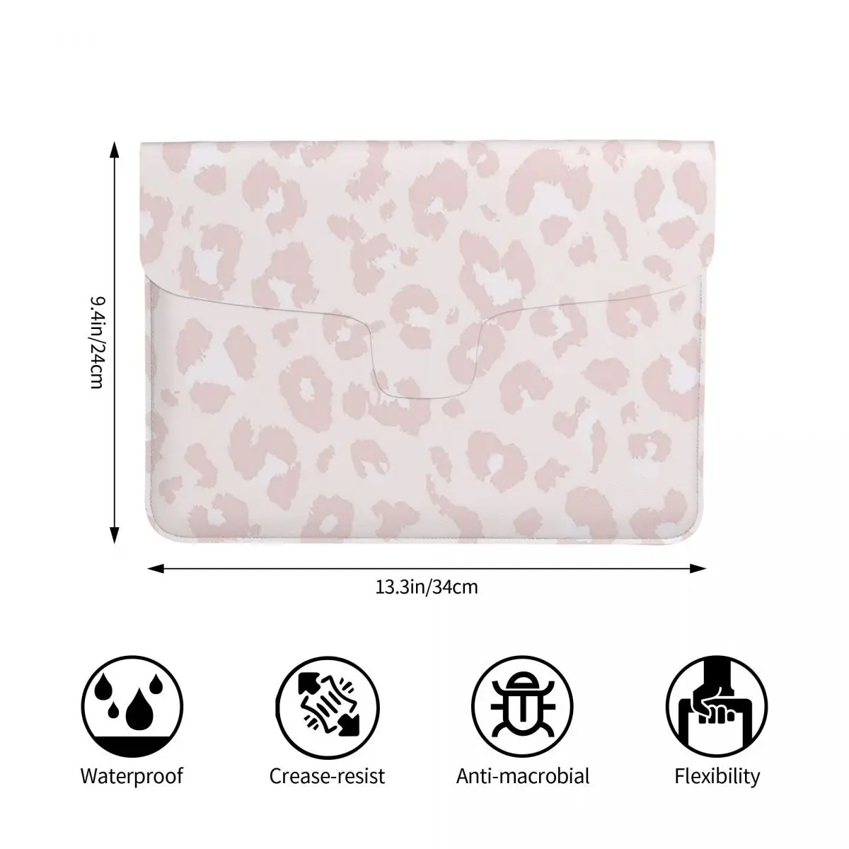 Light Leopard Pattern PU Leather Horizontal Laptop Sleeve Shockproof Soft Lining Notebook Case 13 Inch