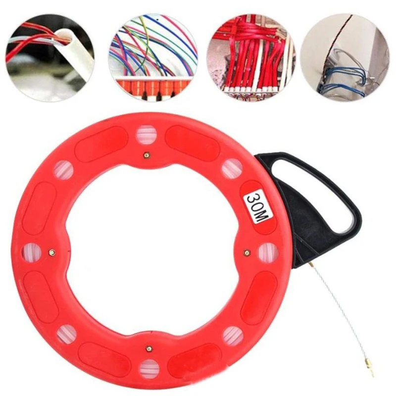 3mm 15/20/25/30m Cable Puller Fish Tape Reel Puller Fiberglass Nylon Conduit Ducting Rodder Pulling Wire Cable Fishing Tool