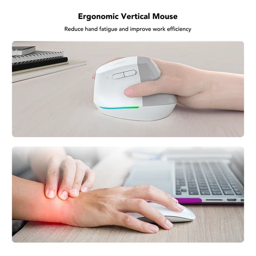 Imagen 2 del producto KYSONA EM18 Ratón inalámbrico Ratones ergonómicos Bluetooth con indicador de batería 5 DPI ajustables recargables para Windows Android Mac