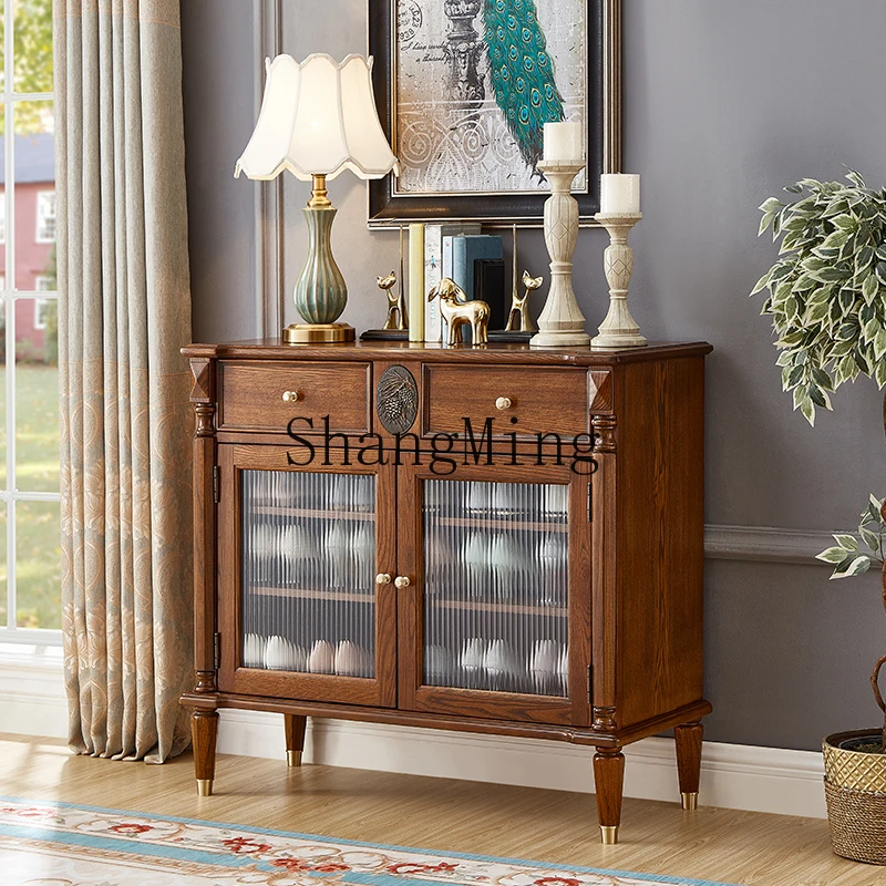 

ZYY new Chinese-style all-solid wood dining side cabinet double door storage against the wall tea storage storage cabinet