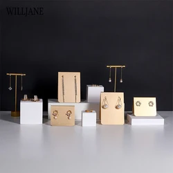 Metal Stud Dangle Earrings Display Rack T Bar Stand Jewelry Hanger Organizer Holder Eardrop Freestanding Shelf White Resin Block