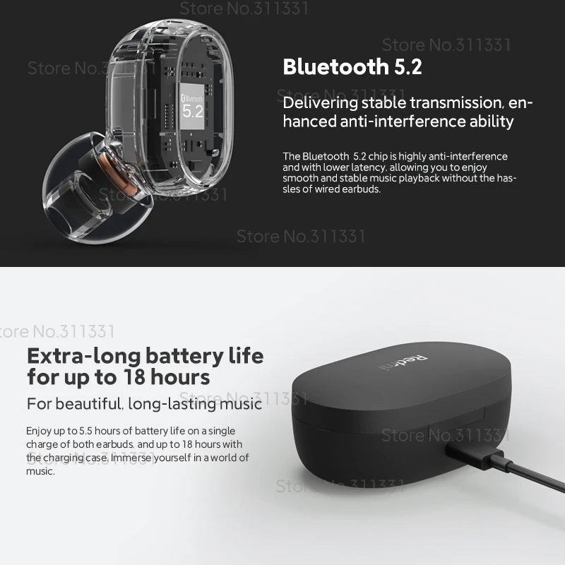 Global Version Xiaomi Redmi Buds Essential Earphone TWS Bluetooth 5.2 Headset Mi Ture Wireless Earbuds HD Sound Quality Airdots