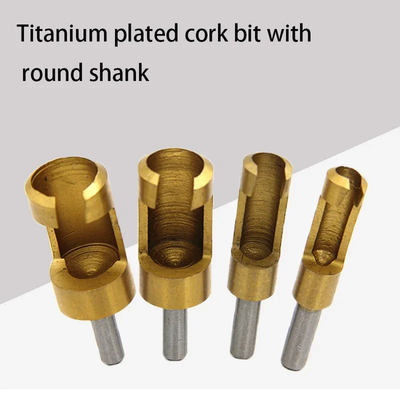 

4pcs Barrel Cork Drill Bit Titanium Coated Shank Barrel Cork Drill Bit Plug Cutter Bored Hole Tenon Drill Bits Woodworking Tools