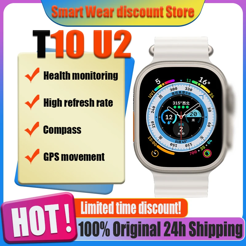 2025 reloj inteligente T10 Ultra 2 Smartwatch hombres 49mm serie 8 correa de Metal NFC brújula impermeable para Apple Watch IWO Ultra 8
