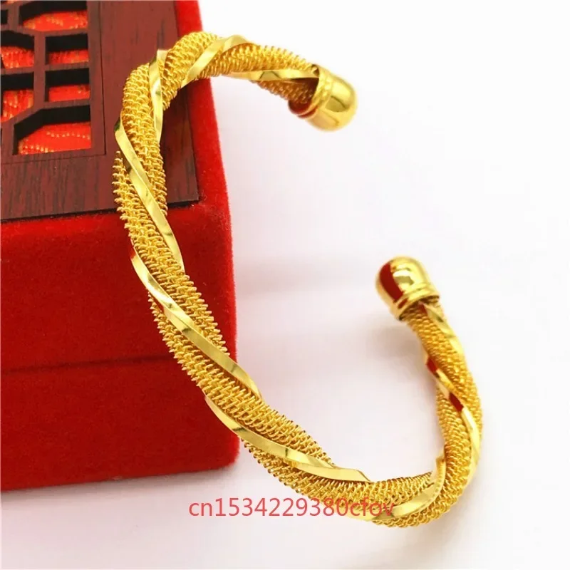 Korean Style Simple Copper Plated Vietnamese Sand Gold Open Bracelet Women's European Coin Gold Plated Wedding Jewelry Gift