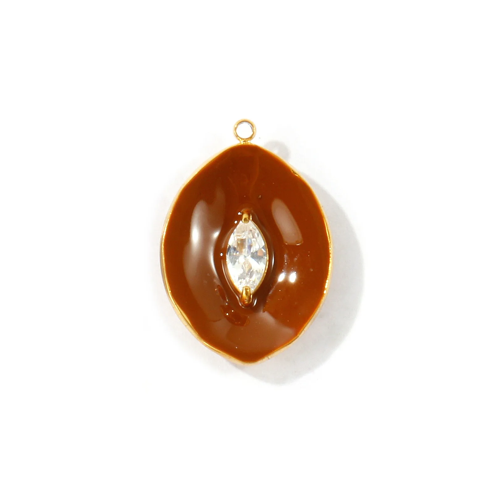 2 Stück Emaille-Oval-Anhänger in Augenform, 18 Karat vergoldet, 304 Edelstahl, zum Selbermachen von Halsketten und Schmuck, Großhandel, 25 x 18 mm. – Detail 2