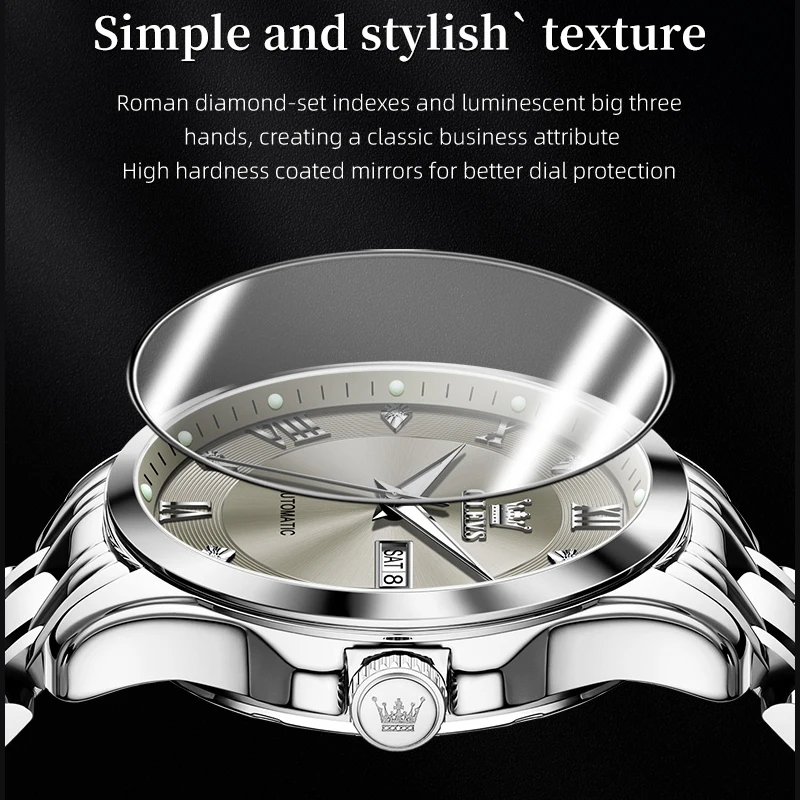 OLEVS 6702 ساعة رجالي أصلية ميكانيكية أوتوماتيكية مقاوم للماء مضيئة Reloj المزدوج التقويم عرض الساعات الفاخرة الرجال