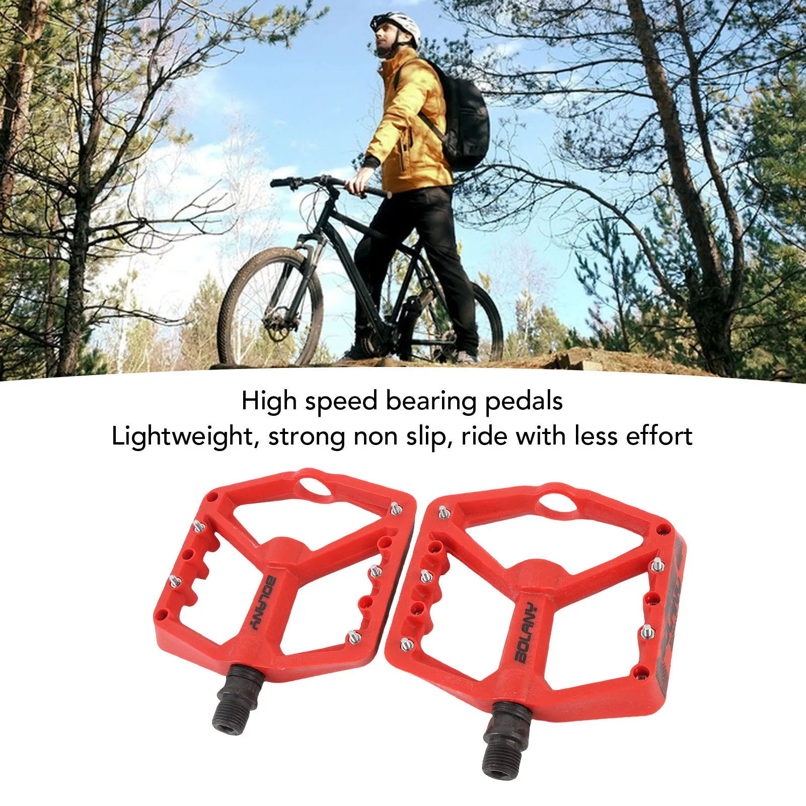 دواسات الدراجة من ألياف النايلون بمحمل مزدوج ومضادة للانزلاق وخفيفة الوزن ومنصة مسطحة ودواسات الدراجة أنيقة وسهلة الاستخدام للدراجات الجبلية باللون الأحمر