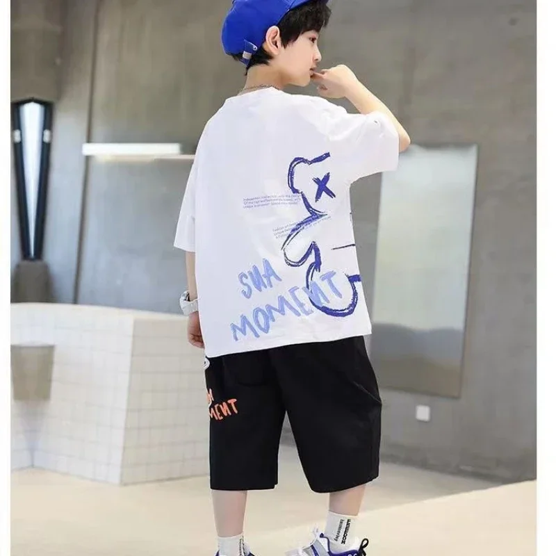 Summer Children Boy Clothes Set Kid Cartoon Bear Letter Printed Tshirts and Shorts 2pc Suit Fashion Top Bottom Outfits Tracksuit