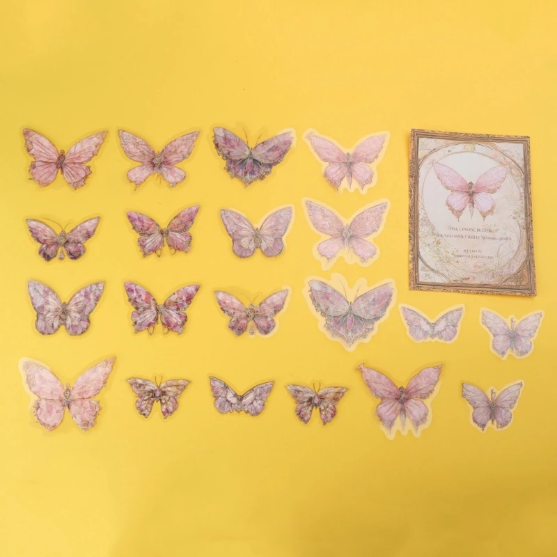 20pcs Ice Crystal Butterfly Decorative PET Stickers Retro DIY Handbook Dropship