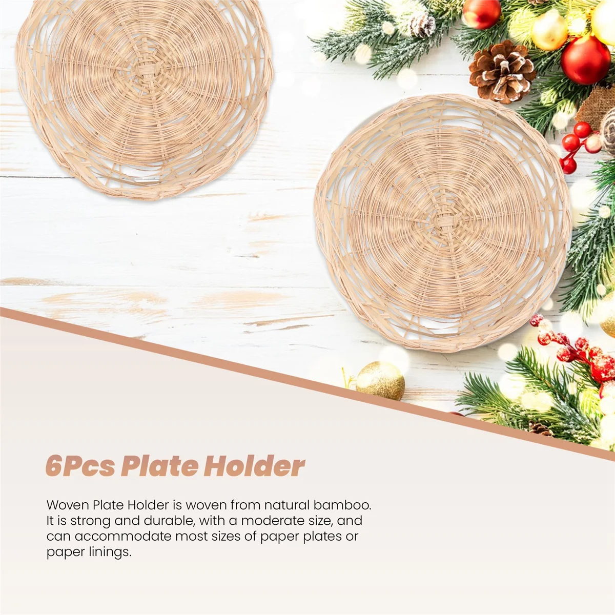 Держатель для тарелок, 6 шт., бамбуковый держатель для бумажных тарелок-10 дюймов, круглый тканый держатель для тарелок, многоразовые держатели для бумажных тарелок для пикника
