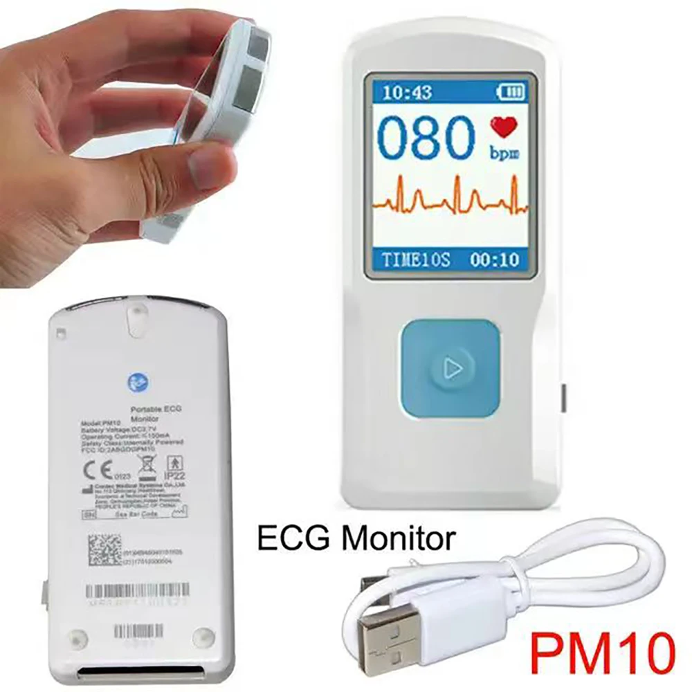 Monitor de ECG Bluetooth portátil, electrocardiograma visible, pantalla a color PM10, monitor de ECG multifuncional digital, carga USB