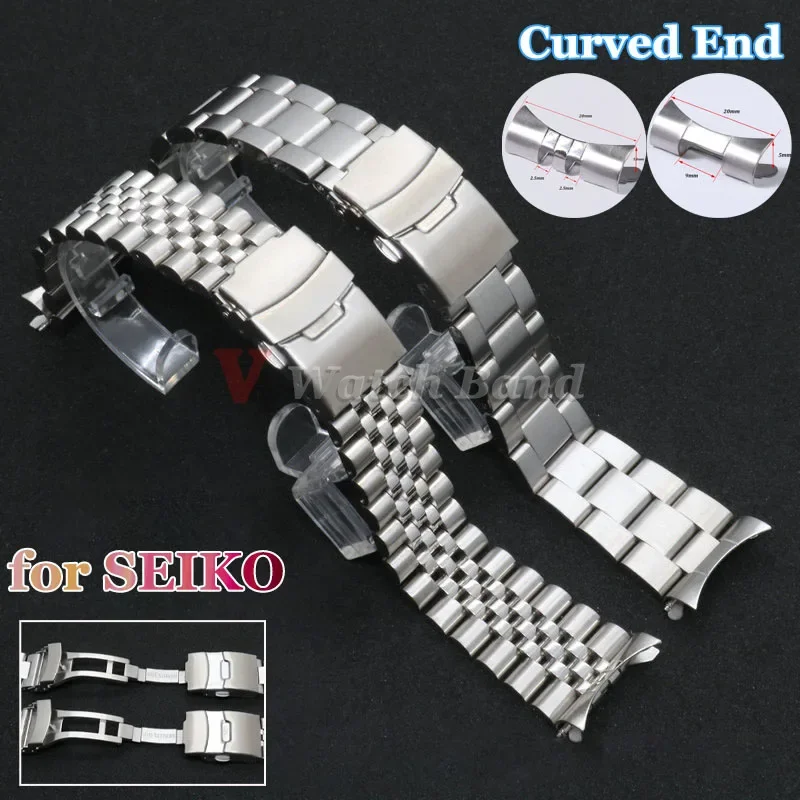 316L Solid Stainless Steel Watch Band for Seiko SKX007 Jubilee Oyster Bracelet Curved End Strap Men Watch Accessories 20mm 22mm