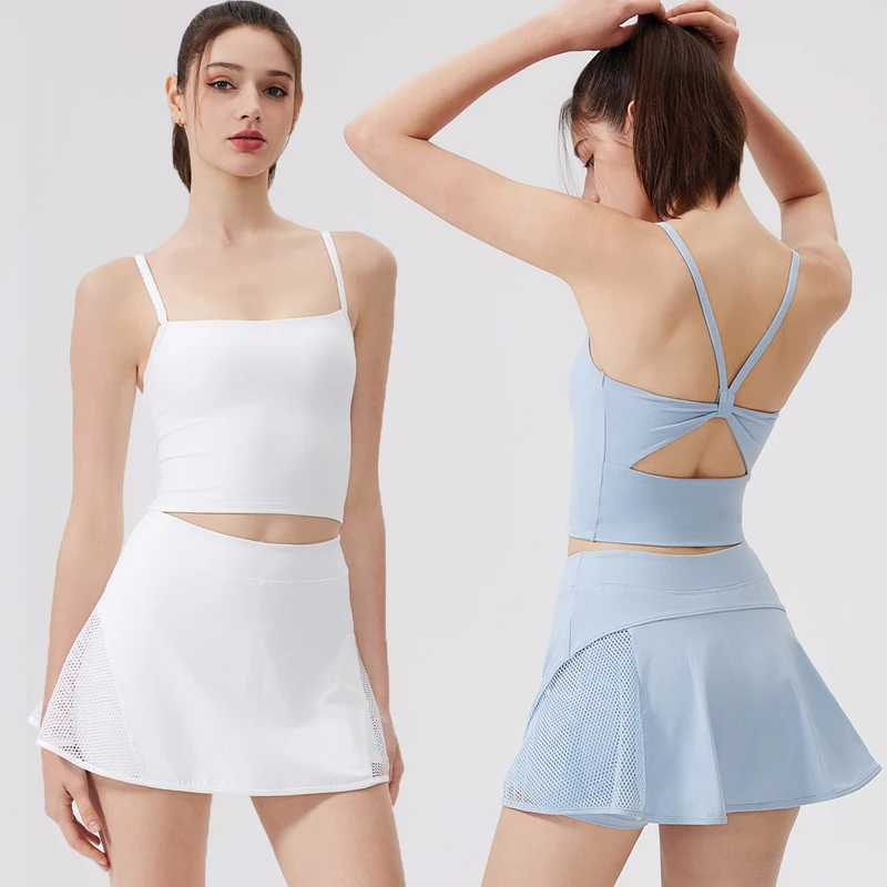 

Two Pieces Fitness Yoga Set Women Summer Tennis Sportswear Breathable Quick Dry Running Suit Female Golf Skort Workout Clothes